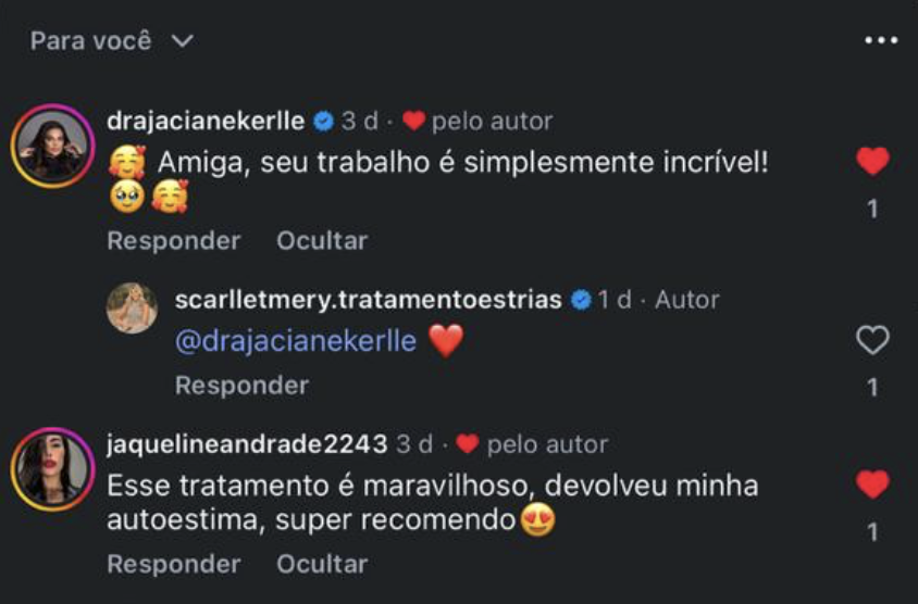 Mensagem de paciente celebrando a transformação após o Método SM